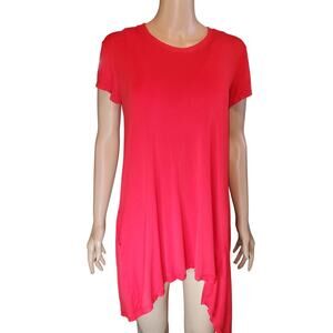 Sharny & Julius Red Bamboo Blend T Shirt Dress Asym Hem Stretch M Athleisure